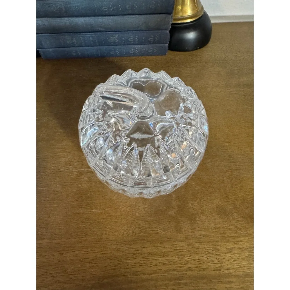 Gorham Crystal Apple Candy Dish with Lid Vintage Glass Trinket‎ Box Jewel Box